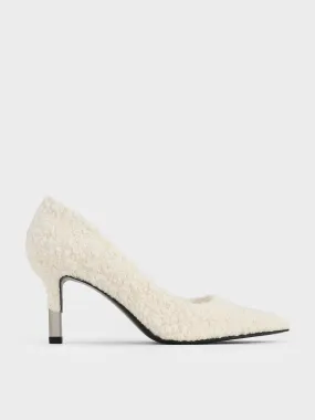 Textured Pointed-Toe Stiletto Pumps - White