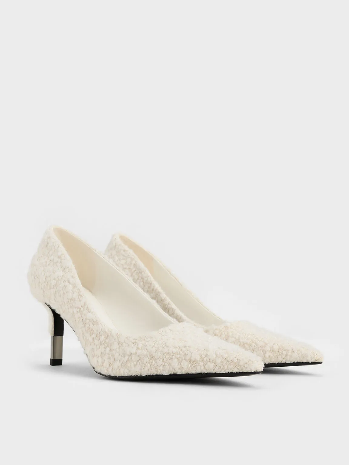 Textured Pointed-Toe Stiletto Pumps - White