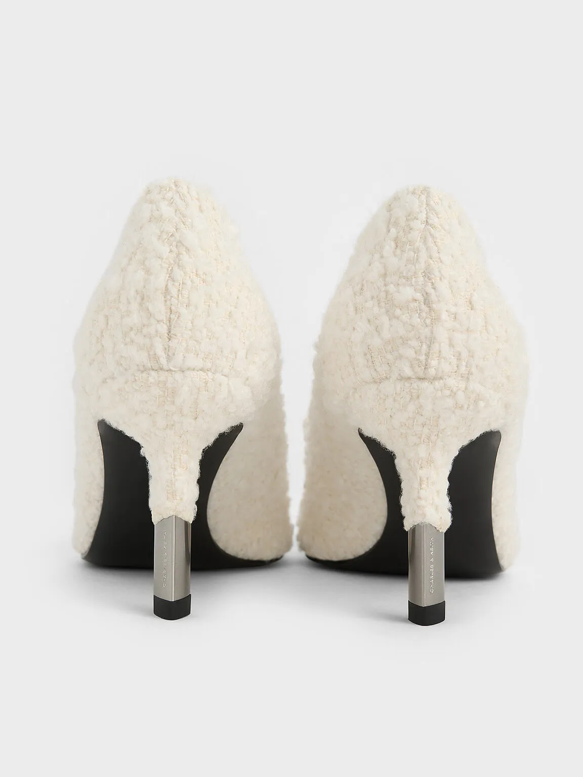 Textured Pointed-Toe Stiletto Pumps - White