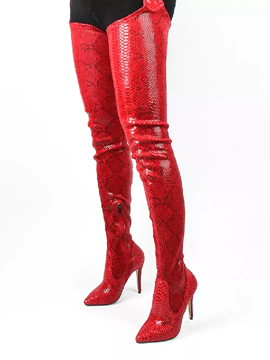 Thigh High Pointed Toe Stiletto Belt Boots