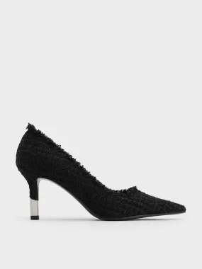 Tweed Pointed-Toe Stiletto Pumps - Black Textured