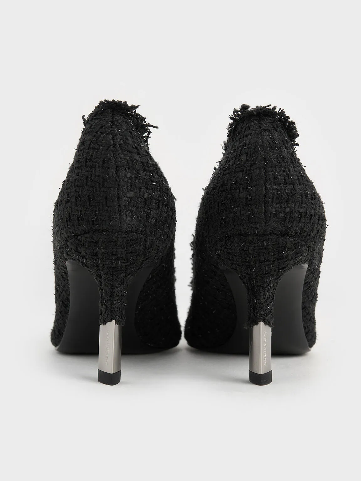 Tweed Pointed-Toe Stiletto Pumps - Black Textured