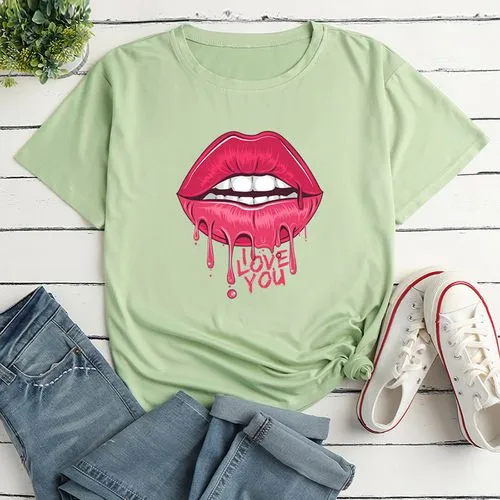 Unisex T-shirt Short Sleeve T-shirts Printing Fashion Mouth Letter