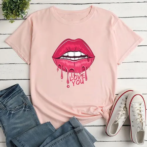 Unisex T-shirt Short Sleeve T-shirts Printing Fashion Mouth Letter