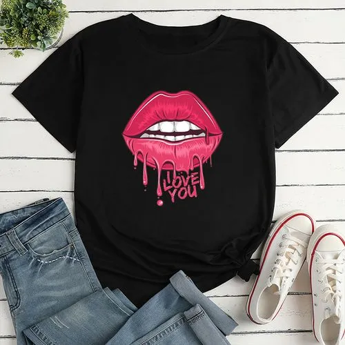 Unisex T-shirt Short Sleeve T-shirts Printing Fashion Mouth Letter