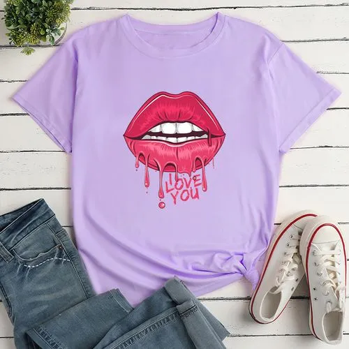 Unisex T-shirt Short Sleeve T-shirts Printing Fashion Mouth Letter