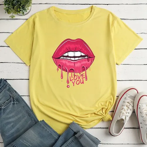 Unisex T-shirt Short Sleeve T-shirts Printing Fashion Mouth Letter