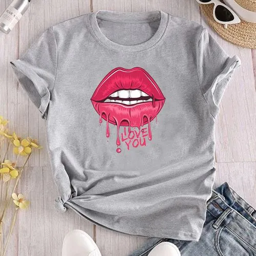 Unisex T-shirt Short Sleeve T-shirts Printing Fashion Mouth Letter