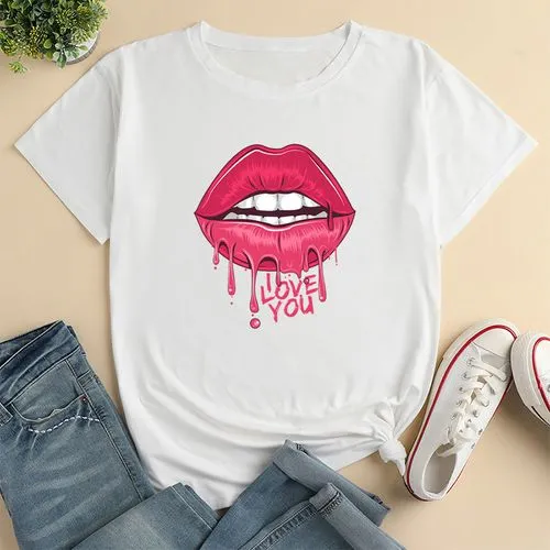 Unisex T-shirt Short Sleeve T-shirts Printing Fashion Mouth Letter