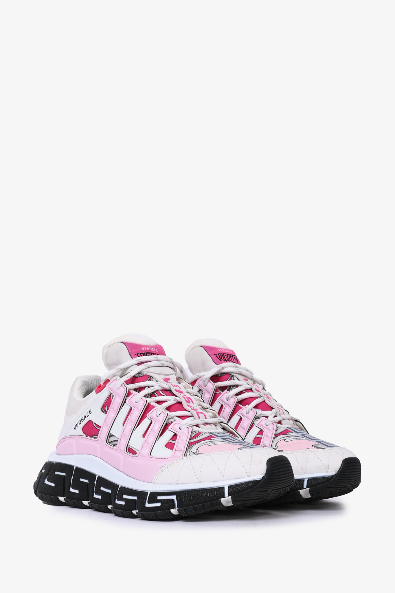 Versace Pink/White Leather 'Trigeca' Sneakers Size 38.5