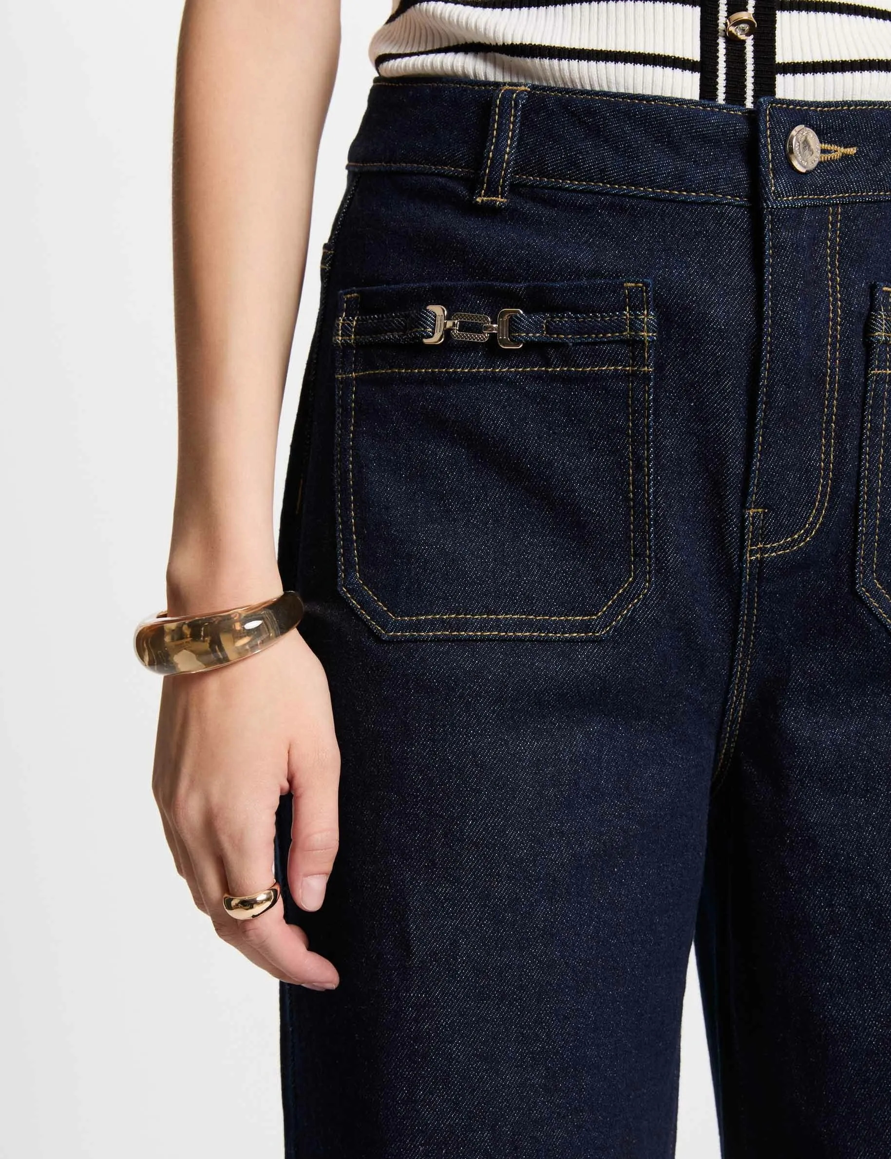 Wide leg jeans with ornaments raw denim women