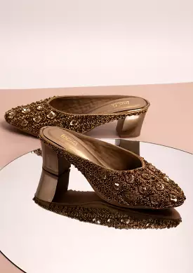 Women Antique Embroidered Ethnic Block Heel Mules