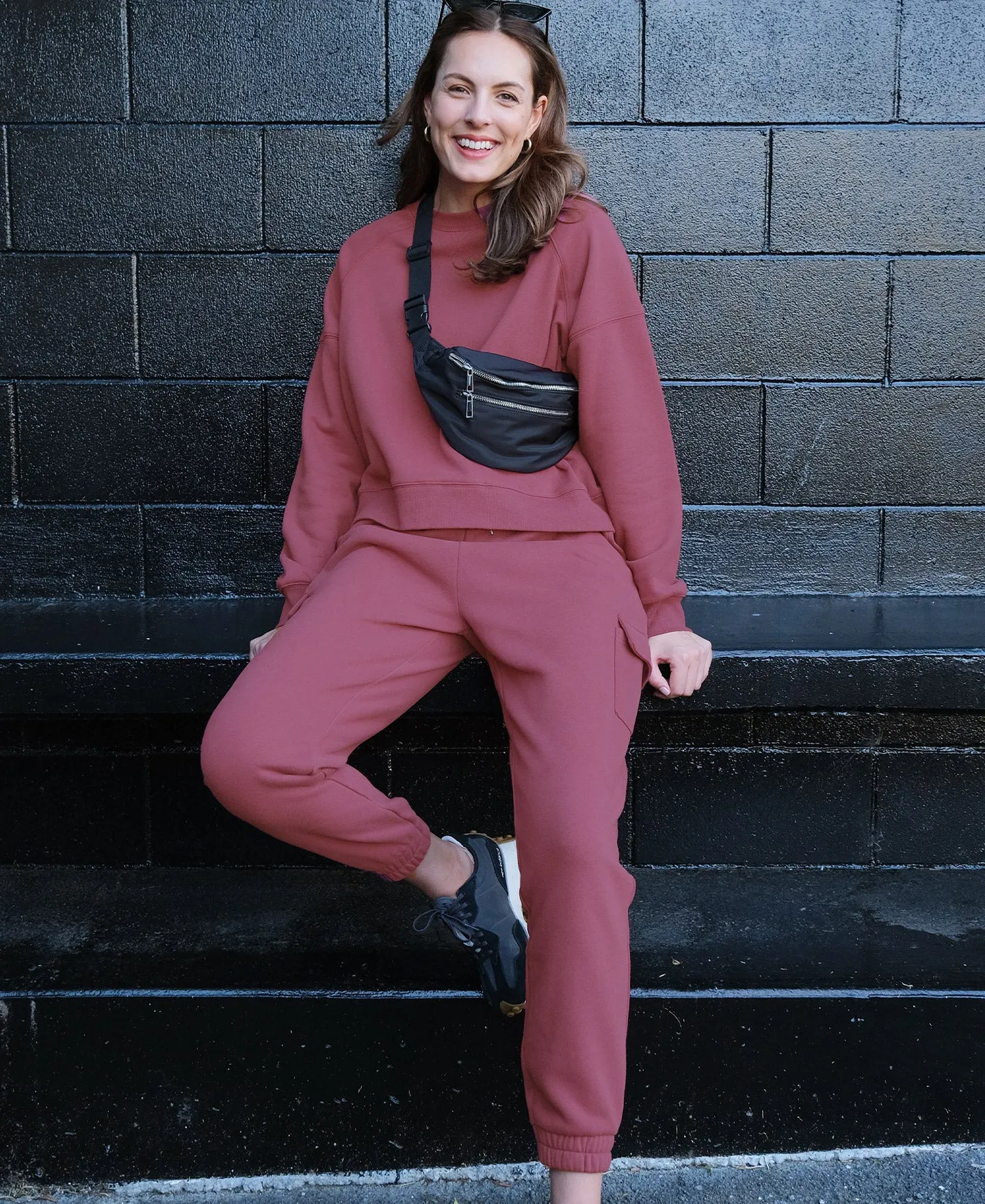 Women's Peached Cargo Trackpant in Dark Rose | Postie