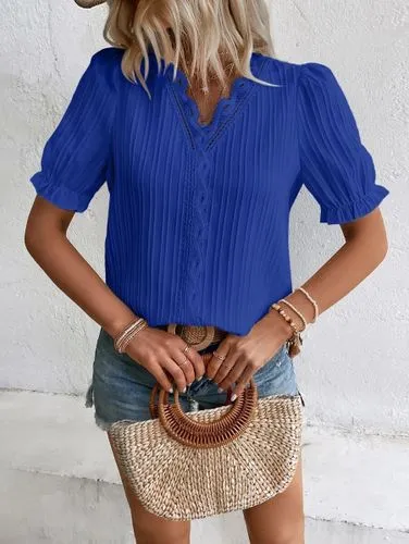 Women's Chiffon Shirt Short Sleeve T-shirts Casual Solid Color