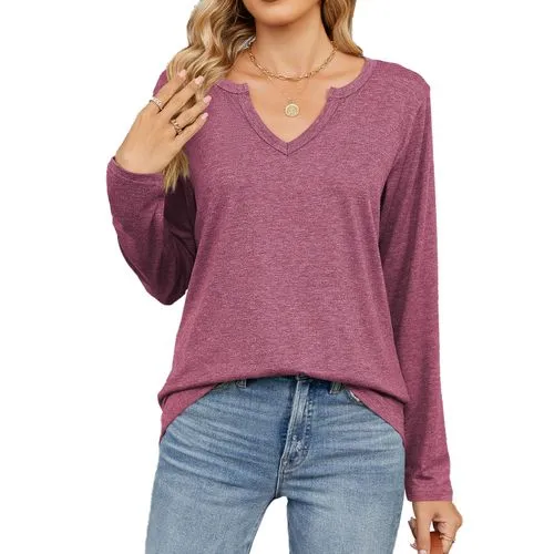 Women's T-shirt Long Sleeve T-Shirts Patchwork Casual Solid Color