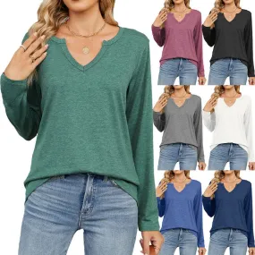 Women's T-shirt Long Sleeve T-Shirts Patchwork Casual Solid Color