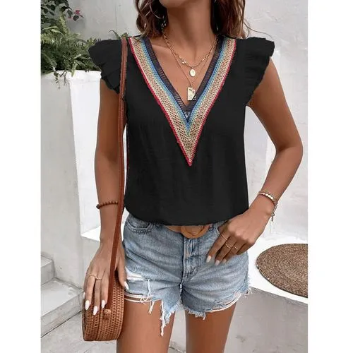 Women's T-shirt Short Sleeve T-shirts Patchwork Basic Solid Color