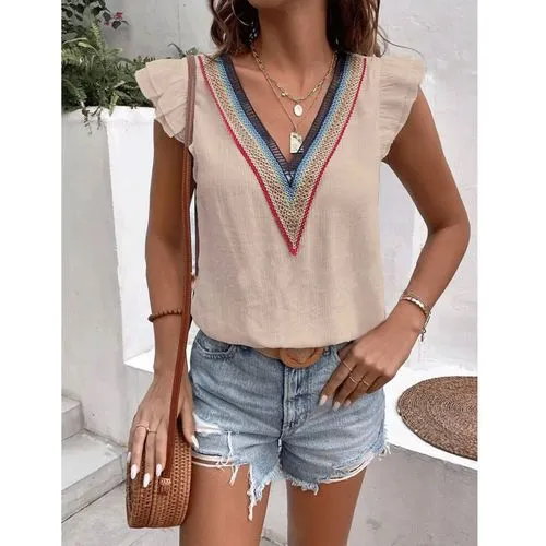 Women's T-shirt Short Sleeve T-shirts Patchwork Basic Solid Color