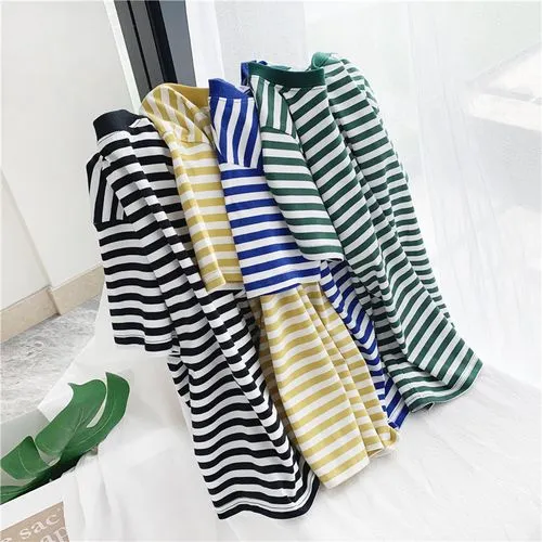 Women's T-shirt Short Sleeve T-shirts Printing Casual Stripe