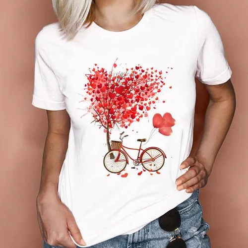 Women's T-shirt Short Sleeve T-shirts Printing Fashion Heart Shape