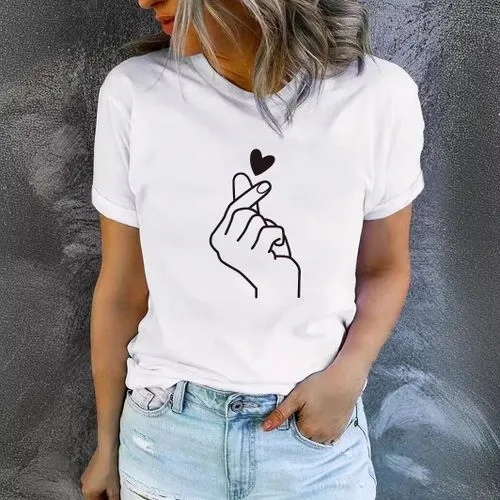 Women's T-shirt Short Sleeve T-Shirts Printing Simple Style Heart Shape