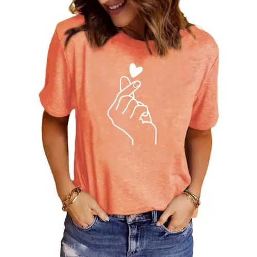 Women's T-shirt Short Sleeve T-Shirts Printing Simple Style Heart Shape