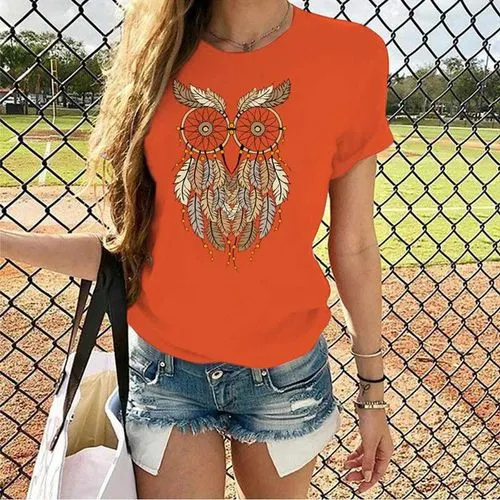 Women's T-shirt Short Sleeve T-shirts Printing Streetwear Animal Owl