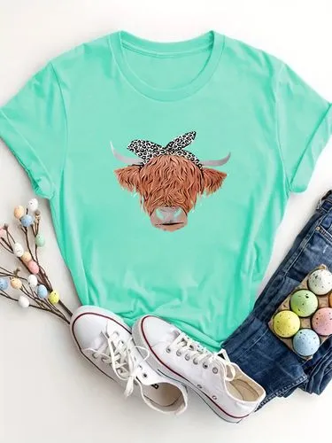 Women's T-shirt Short Sleeve T-Shirts Round Casual Cattle