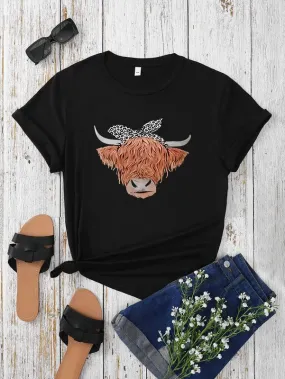 Women's T-shirt Short Sleeve T-Shirts Round Casual Cattle