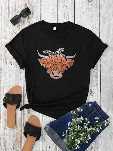 Women's T-shirt Short Sleeve T-Shirts Round Casual Cattle