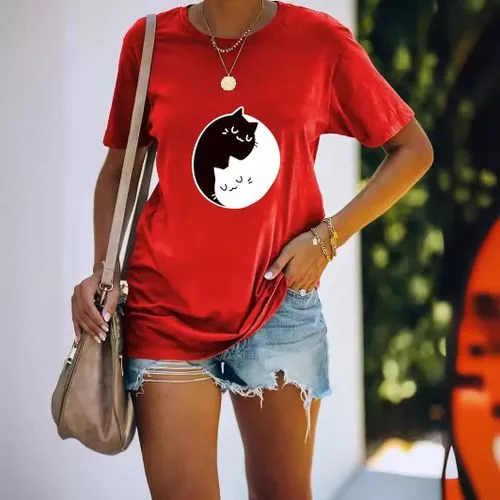 Women's T-shirt Short Sleeve T-Shirts Simple Style Cat