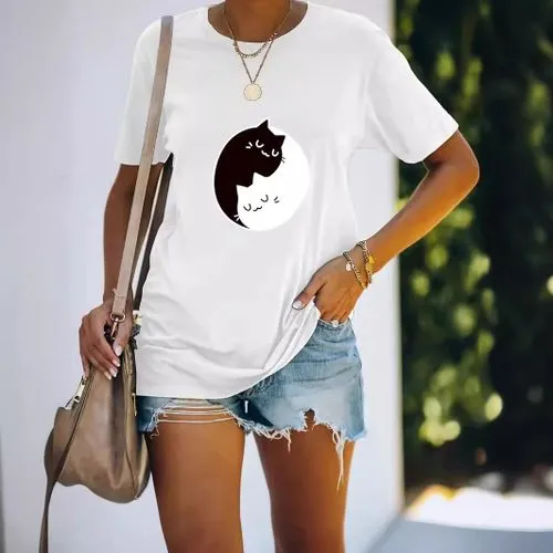 Women's T-shirt Short Sleeve T-Shirts Simple Style Cat