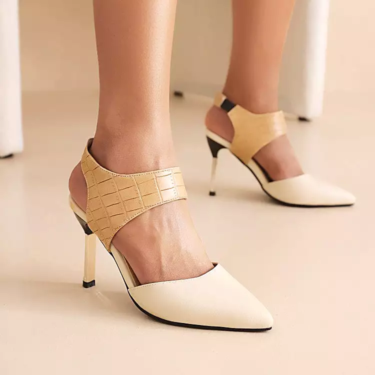 Women's Bicolor Pointed Toe Stiletto Heel Sandals