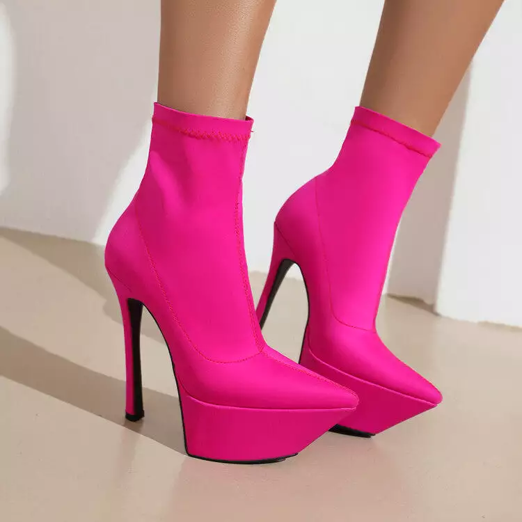 Women's Booties Stretch Pointed Toe Stiletto Heel Platform Short Boots