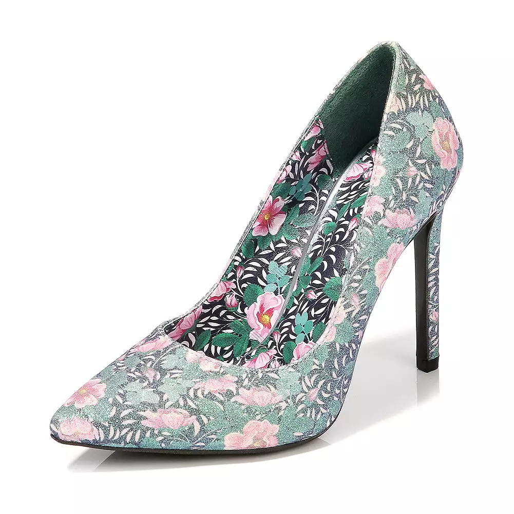 Women's Flora Printed Pointed Toe Shallow Stiletto Heel Pumps