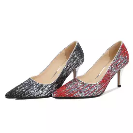 Women's French Style Sequins Shallow Stiletto Heel Pumps