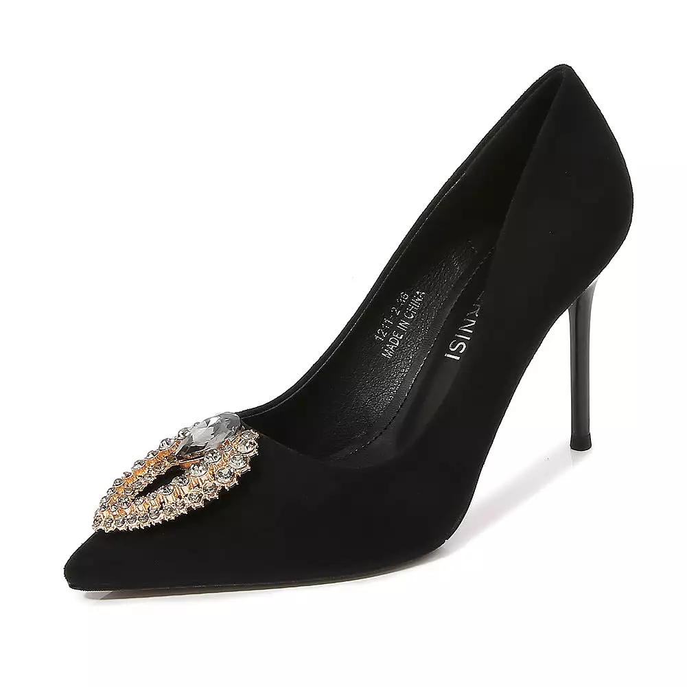 Women's Glittery Rhinestone Pointed Toe Shallow Stiletto Heel Pumps