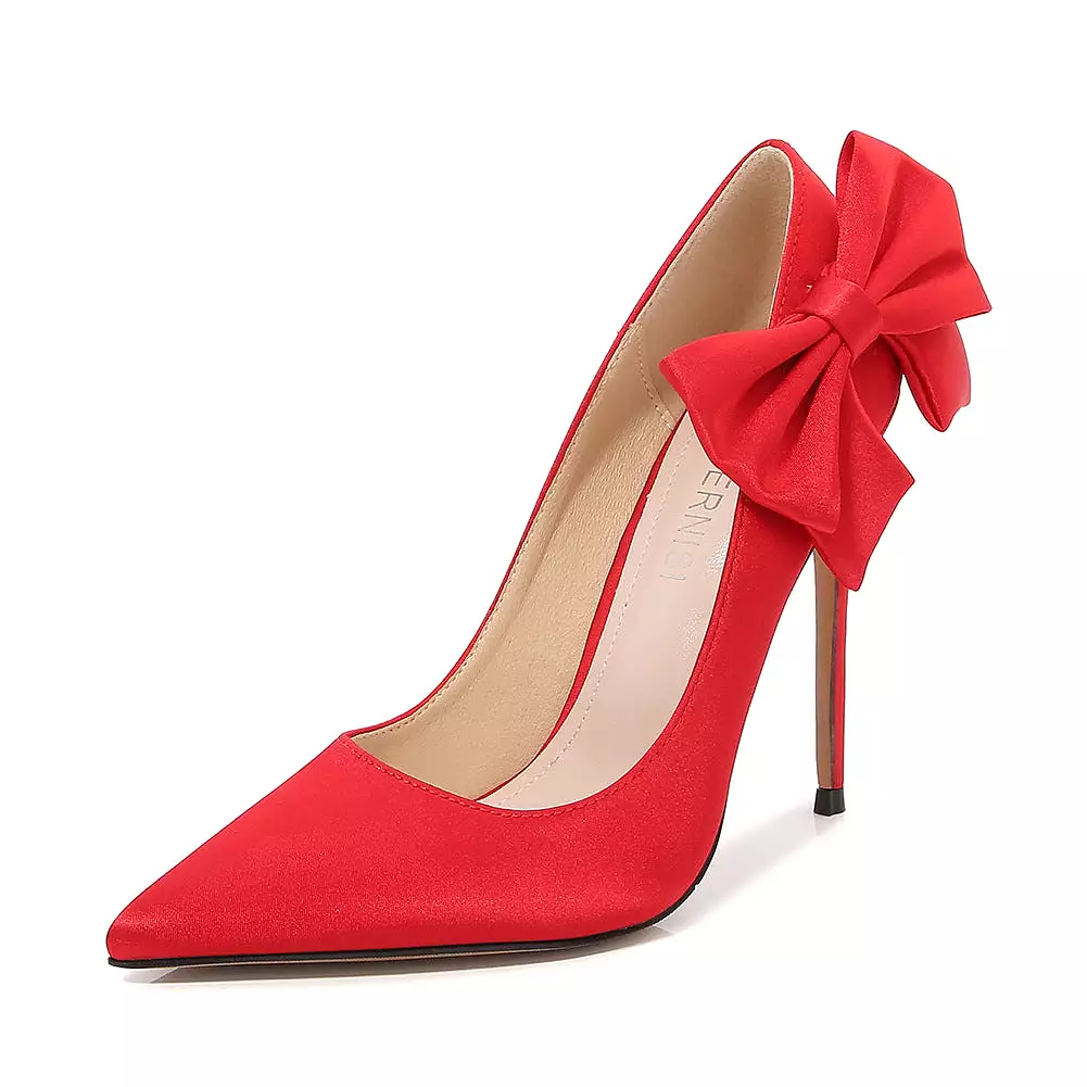 Women's Pointed Toe Bow Tie Shallow Stiletto Heel Pumps