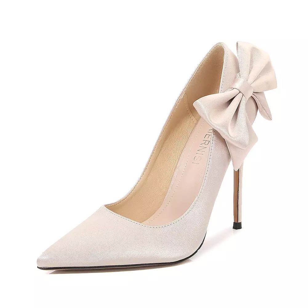 Women's Pointed Toe Bow Tie Shallow Stiletto Heel Pumps