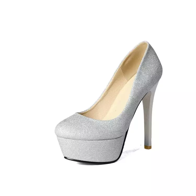 Women's Sequins Almond Toe Stiletto Heel Platform Pumps