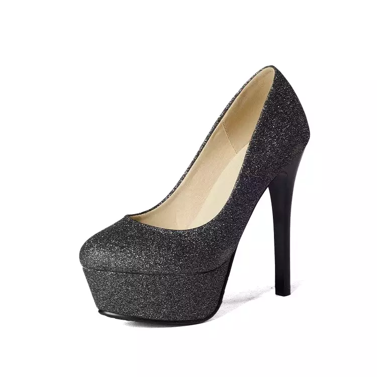 Women's Sequins Almond Toe Stiletto Heel Platform Pumps