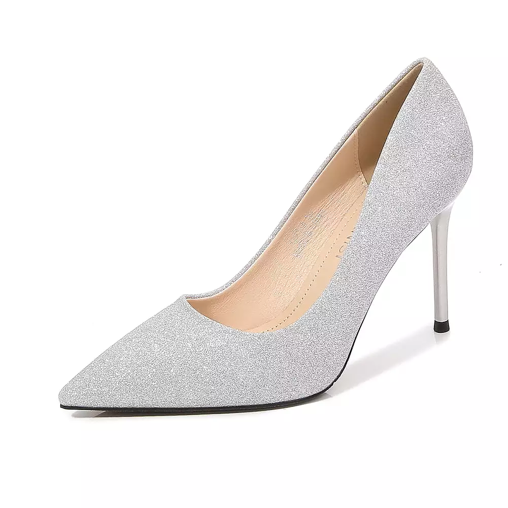 Women's Sequins Pointed Toe Shallow Stiletto Heel Pumps