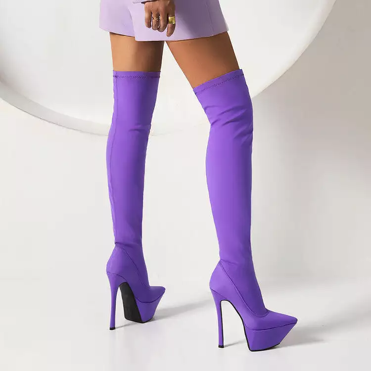 Women's Stretch Pointed Toe Stiletto Heel Platform Over the Knee Boots