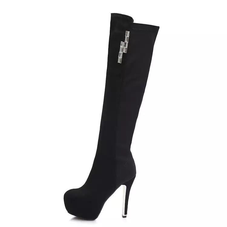 Women's Zippers Round Toe Stiletto Heel Platform Knee-High Boots