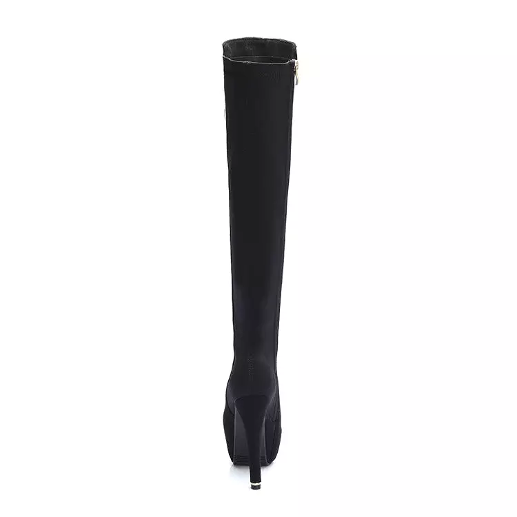 Women's Zippers Round Toe Stiletto Heel Platform Knee-High Boots