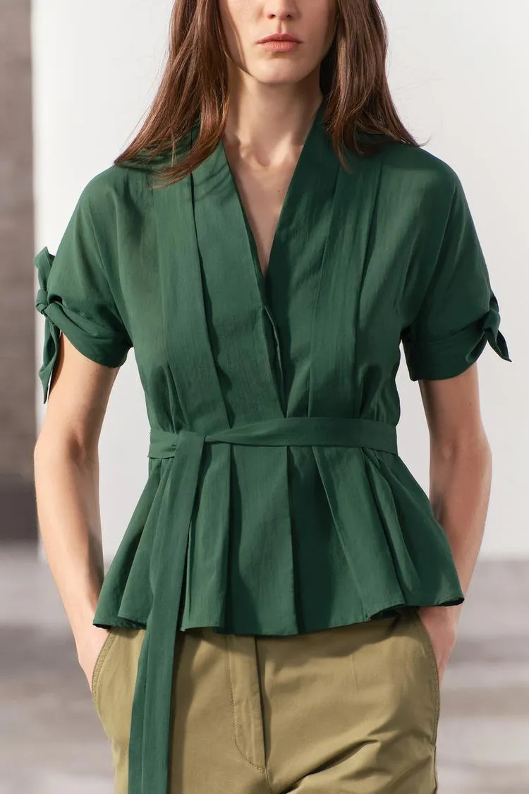 ZARA  |BELTED PLEATED SHIRT ZW COLLECTION